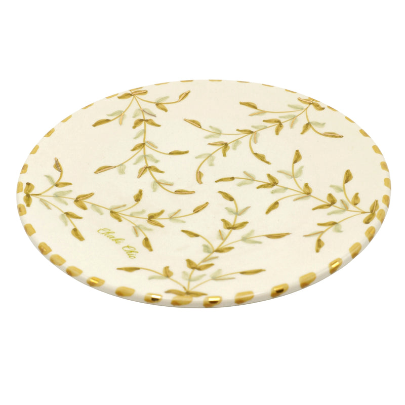 Keramisch Bord "Gouden blaadjes" - Ø 26 cm