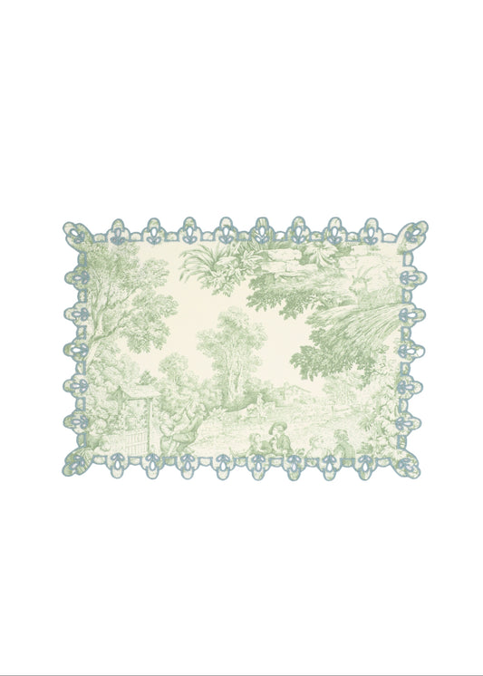 Vlekwerende Katoenen Placemat – 50x35 cm - Toile de Jouy met broderie