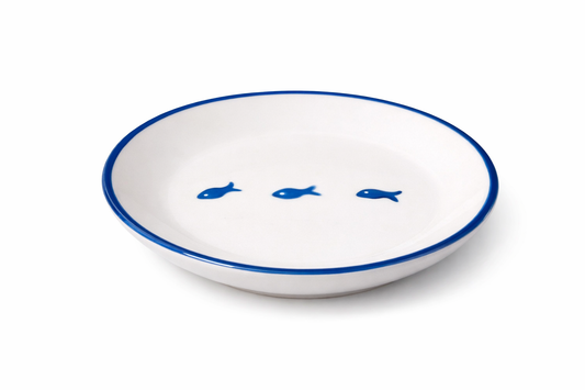 Plate – Blue Fish Motif (Ø 13 cm)