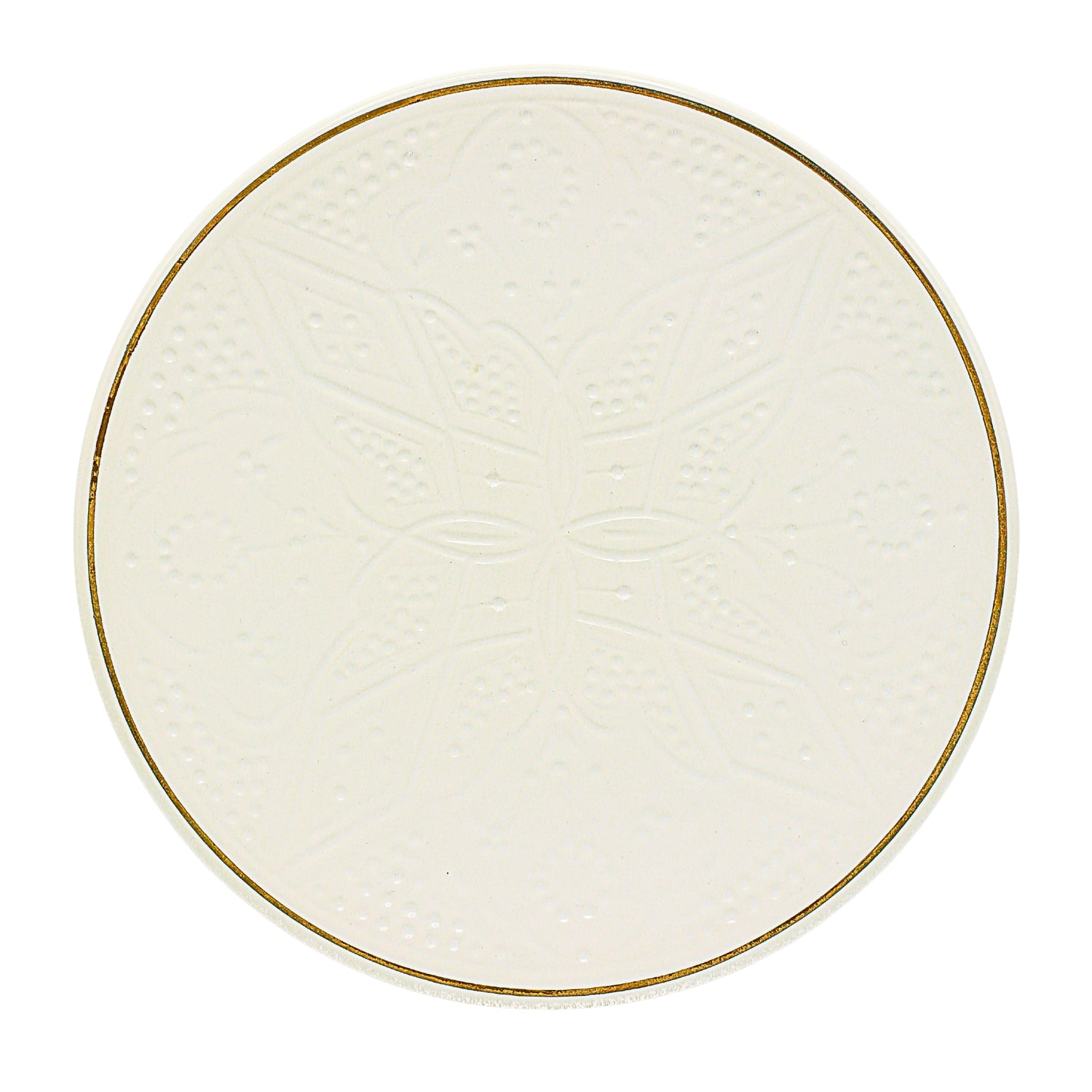 Keramisch Bord – Wit reliëf met Goud - Ø 26