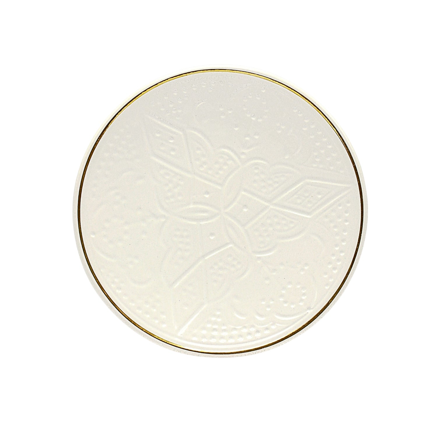 Keramisch Bord – Wit reliëf met Goud - Ø 20