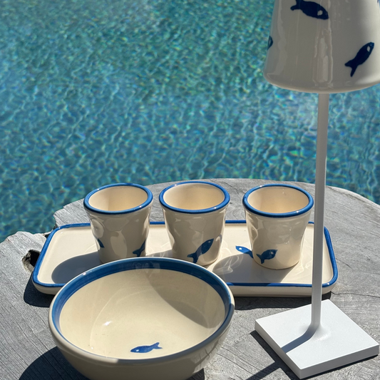 Keramieken kopje – Blauw Vismotief (7 cl)