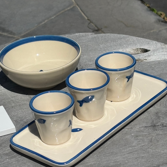 Keramieken kommetje – Blauw Vismotief (30 cl)
