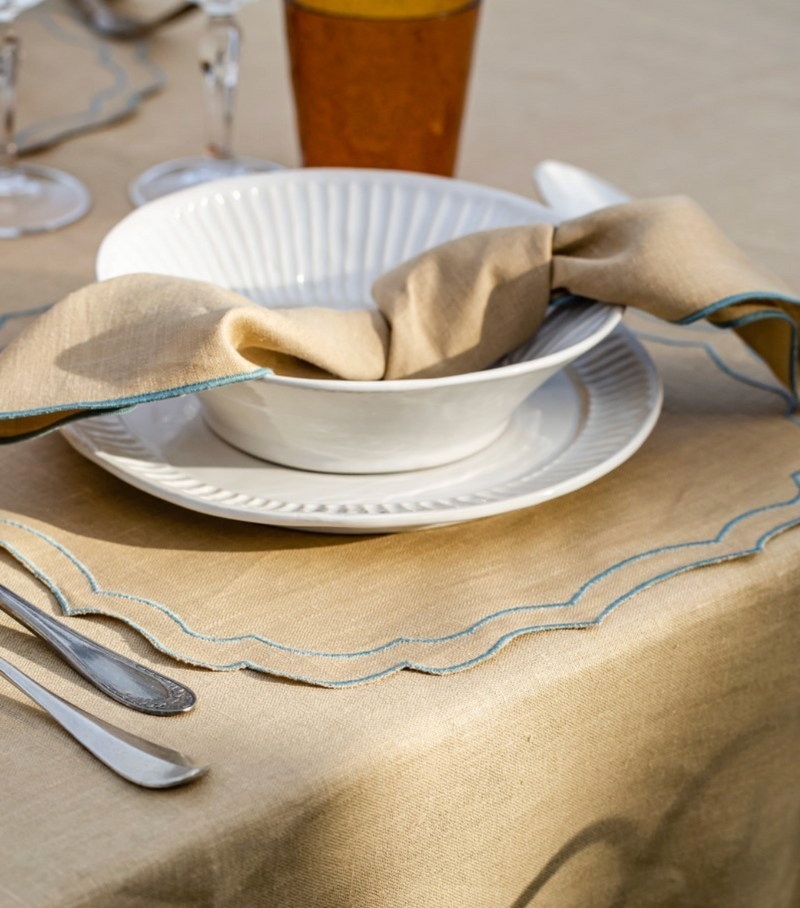 Linnen Servet met Contrasterende Rand - Geel/Grijs