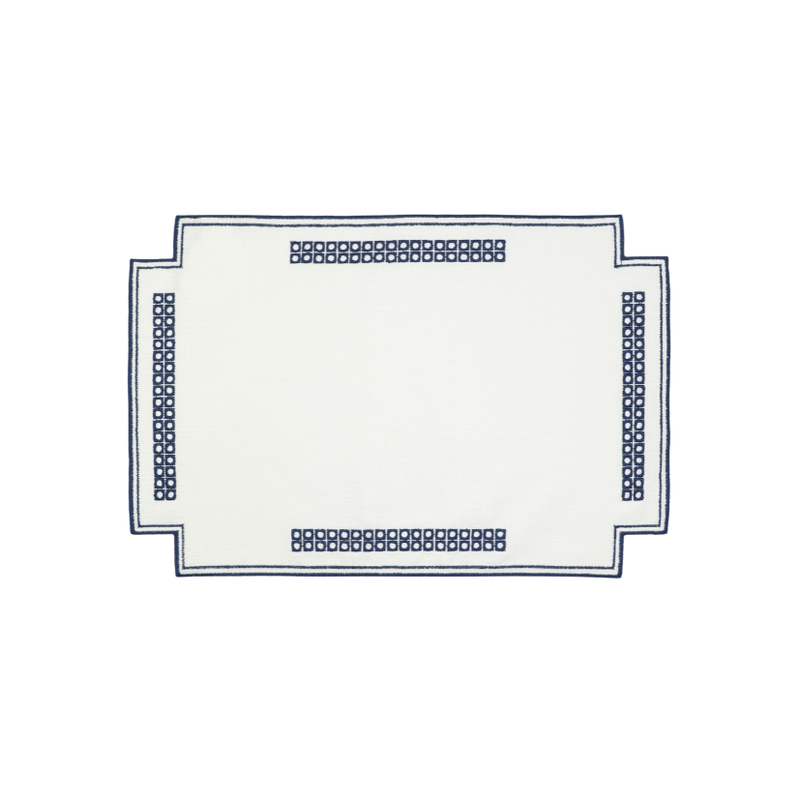 Erica Linnen Placemat - Vlekbestendig - Wit met Blauw (35 x 50cm)