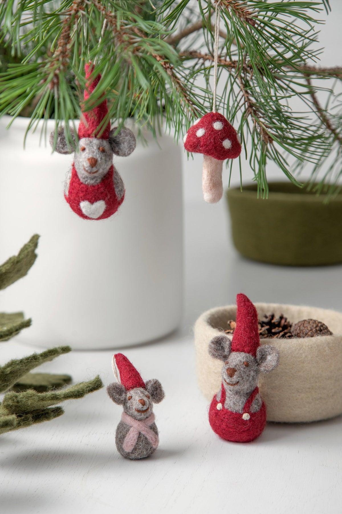 Kerstornamentje - Rode paddenstoelen, set van 3