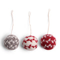 Felt Christmas ornament by Gry & Sif: 3 baubles in grey, white and red with small motifs