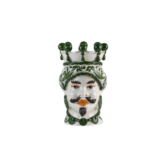 Handgemaakte Siciliaanse Testa di Moro — Acanthusbladeren Groen