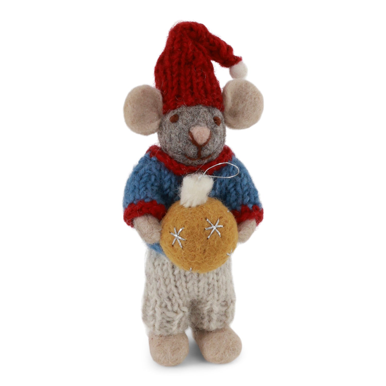 Kerstornamentje - Muis met kerstbal - 12cm