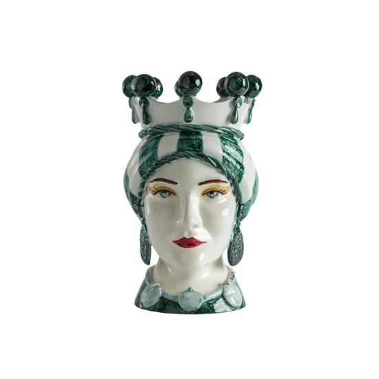 Handgemaakte Siciliaanse Testa di Moro — Tulband Groene Strepen