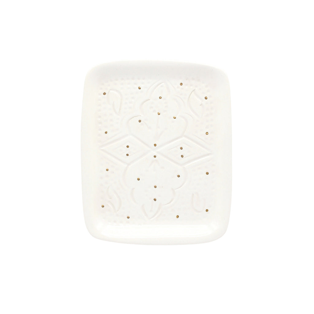 Tray – Relief white & gold (24 × 14 × 3 cm)