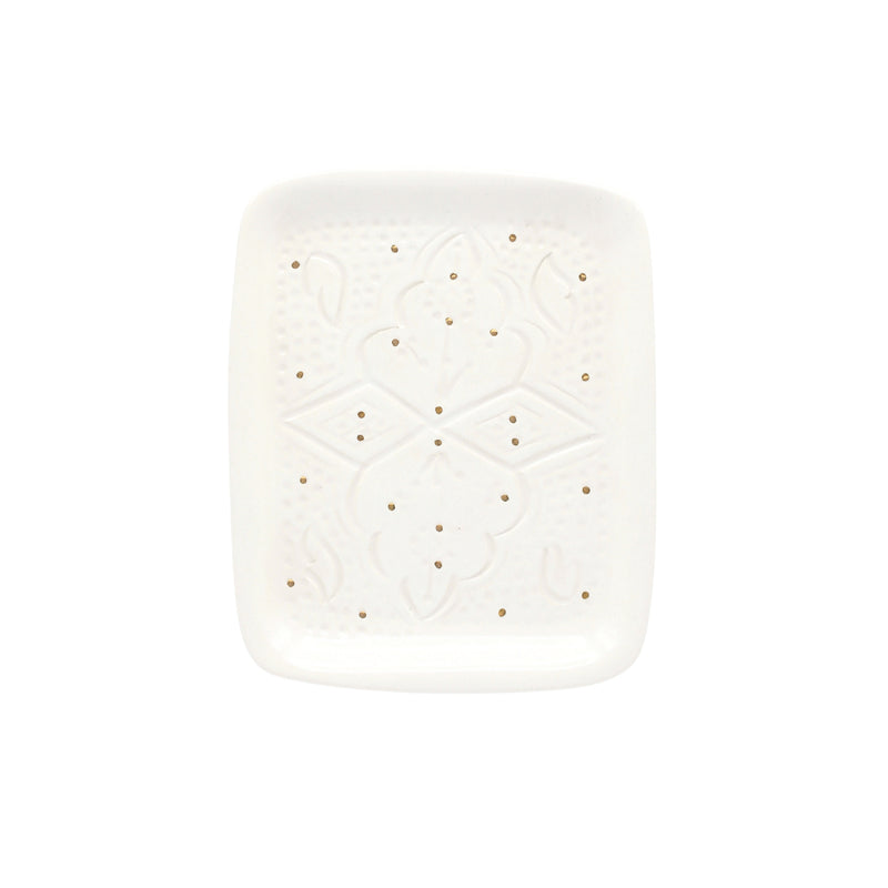 Dienblad – Reliëf wit & goud (24 × 14 × 3 cm)