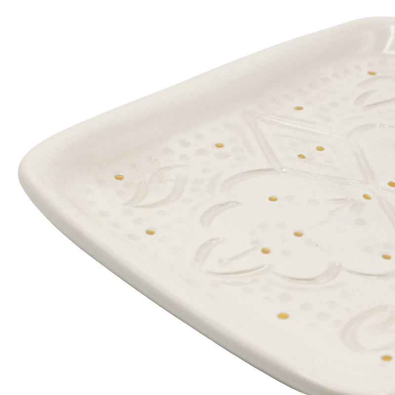 Dienblad – Reliëf wit & goud (24 × 14 × 3 cm)