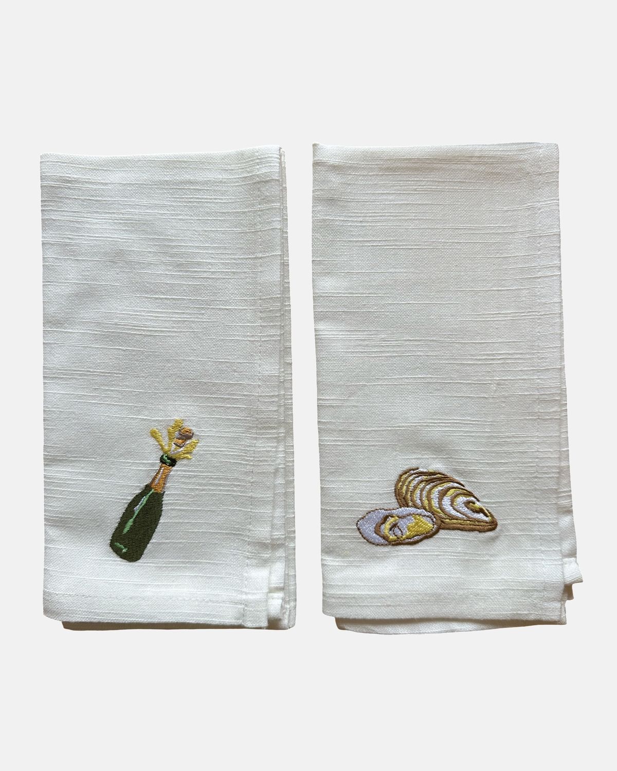 Set of 2 embroidered napkins 'Champagne & Oysters'
