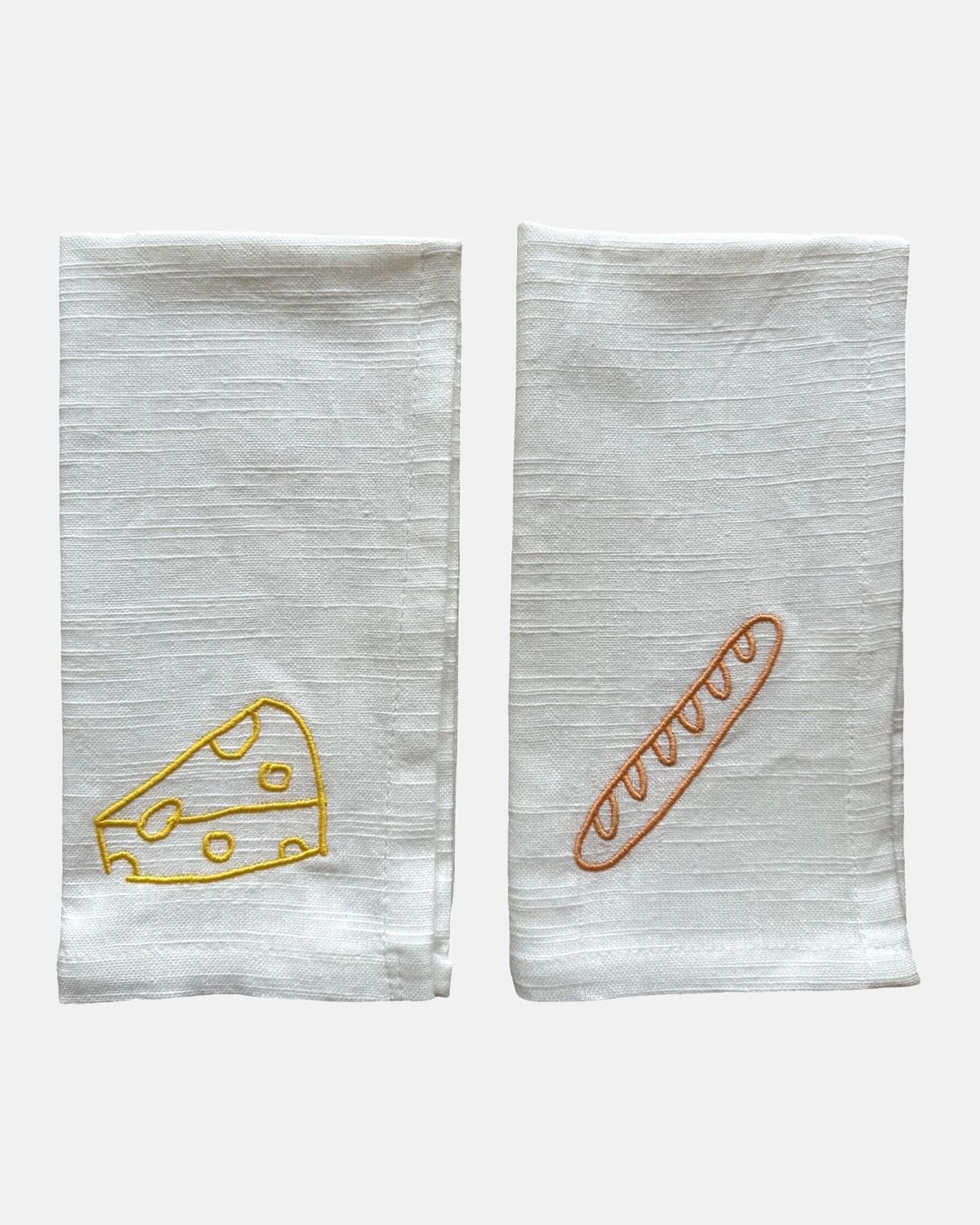 Set of 2 embroidered napkins 'Baguette & Cheese'