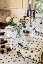 Paulette Brown tablecloth with brown polka dots
