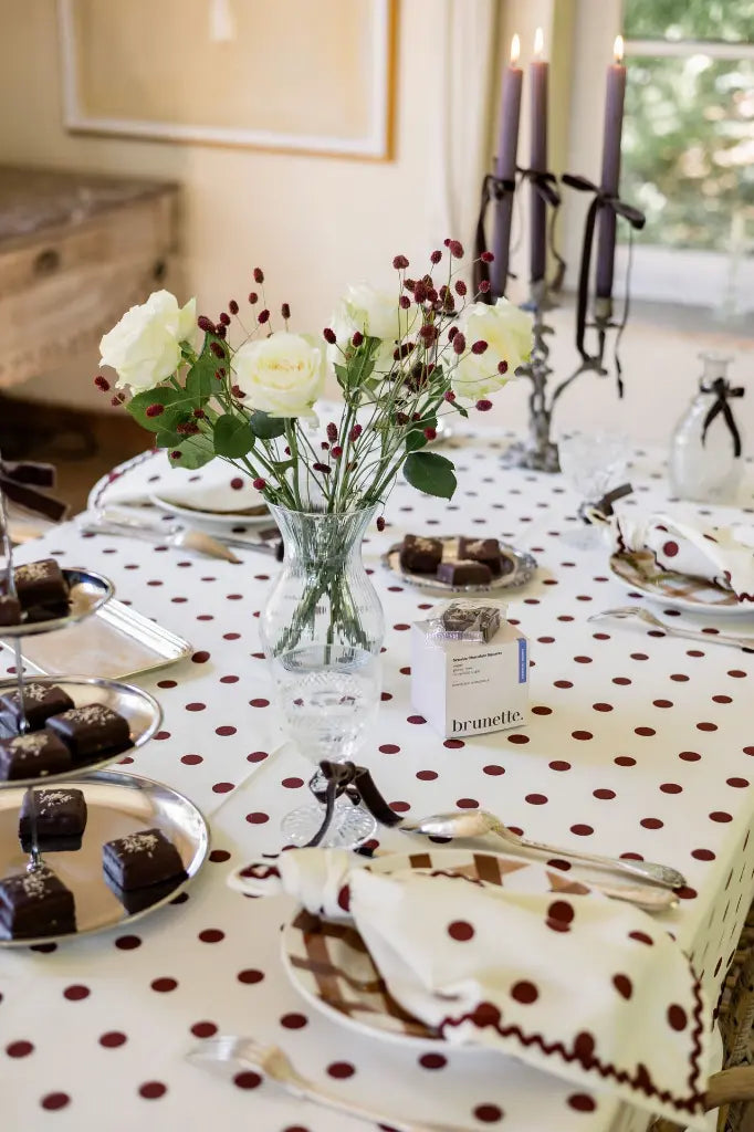 Paulette Brown tablecloth with brown polka dots