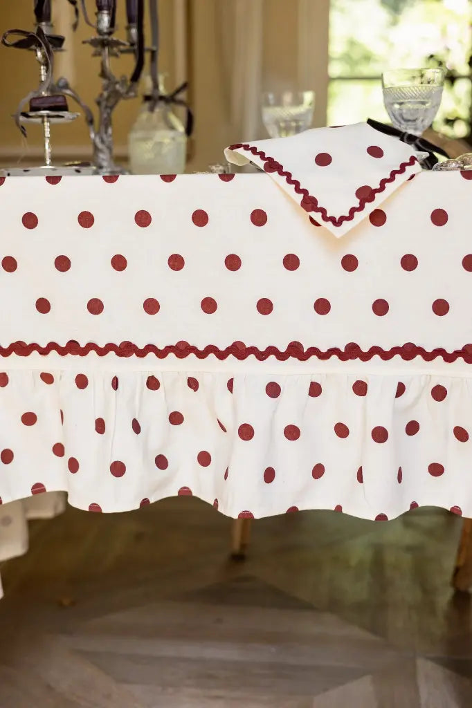 Paulette Brown tablecloth with brown polka dots