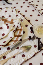 Paulette Brown tablecloth with brown polka dots