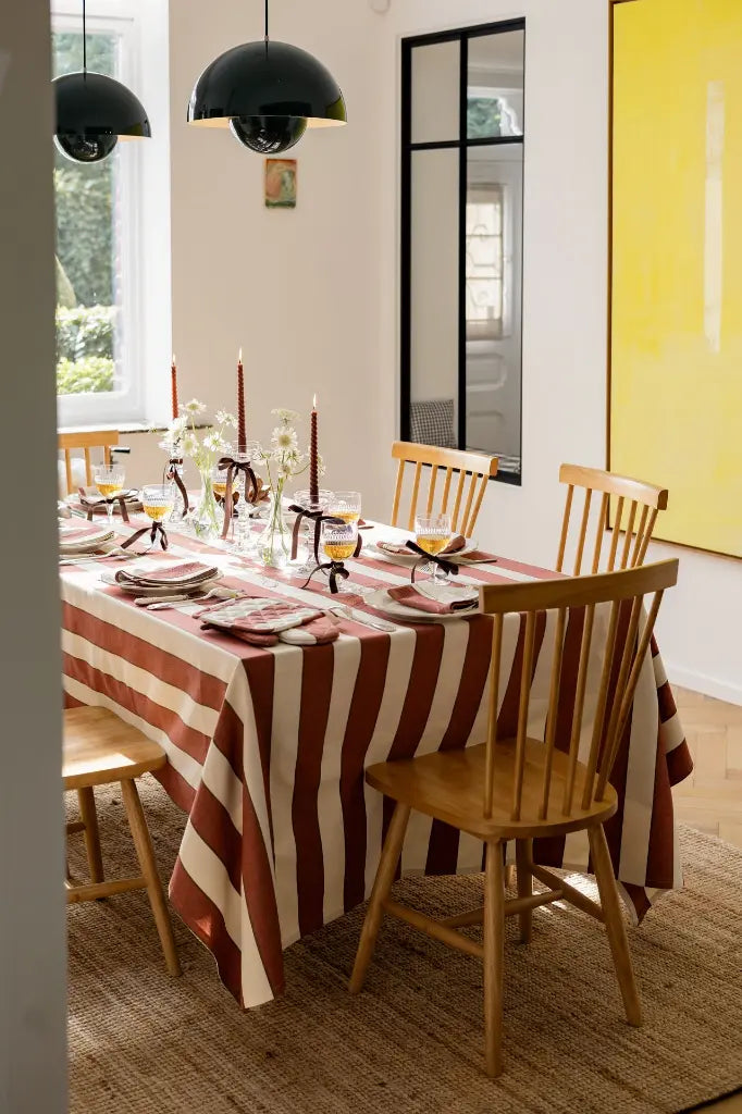 Auguste Rust tablecloth with stripes and embroidery