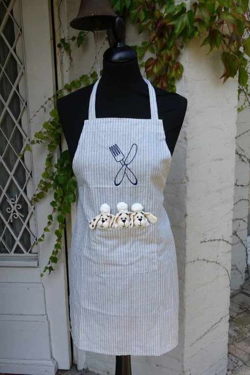 Children’s apron with chef dogs – light blue striped