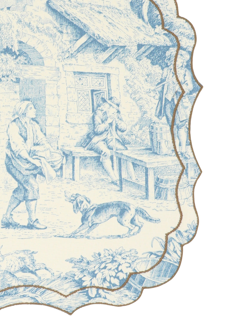 Vlekwerende Katoenen Placemat – 50x35 cm - Blauwe Toile De Jouy