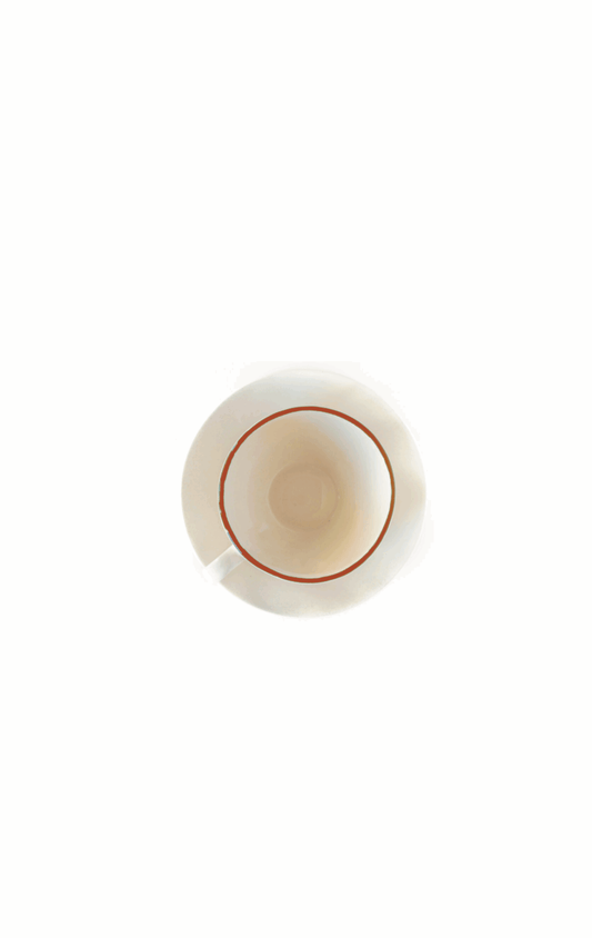 Koffietas met bordje – Oranje randje – Ø 10 x 7,5 cm
