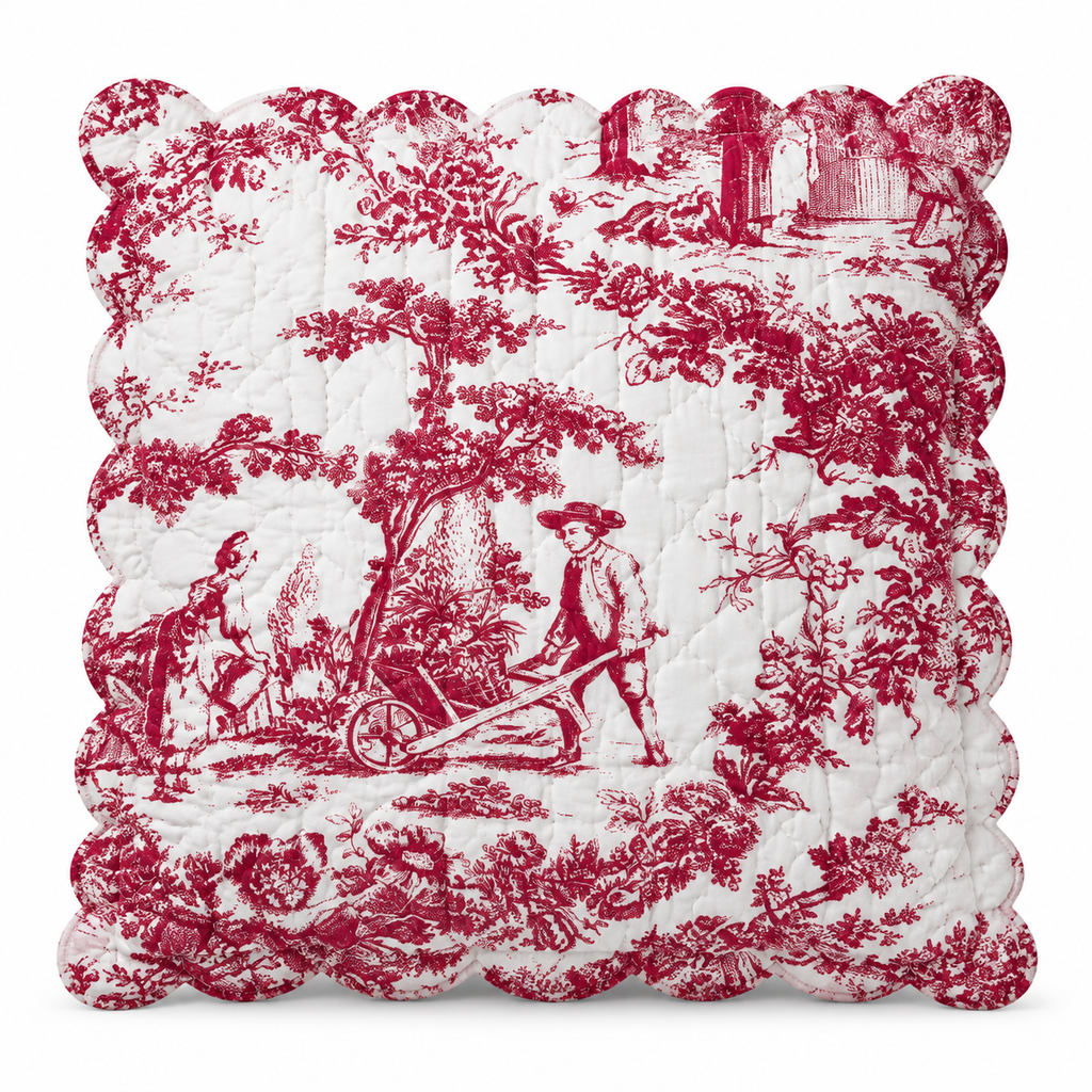Quilted cushion cover Toile de Jouy 60 x 60