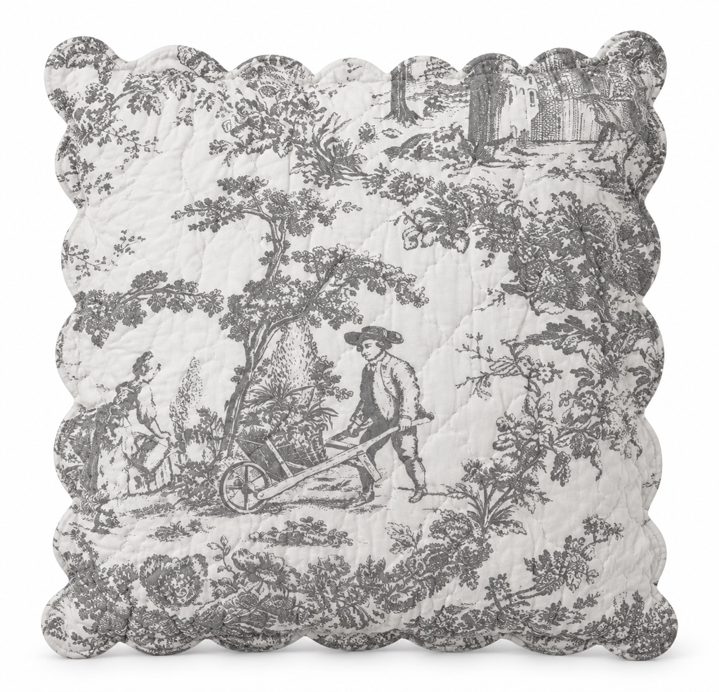 Quilted cushion cover Toile de Jouy 60 x 60
