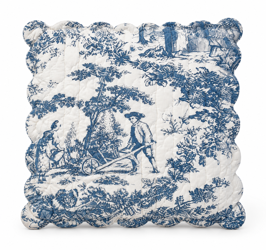 Quilted cushion cover Toile de Jouy 60 x 60
