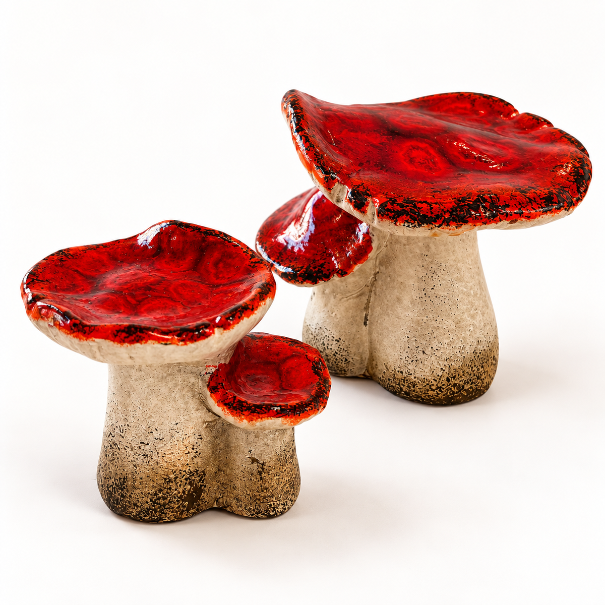 Set of 2 Decorative Ceramic Mushrooms - Red - Large