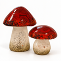 Set 2 Decoratieve Paddestoelen Keramiek - Rood - Klein