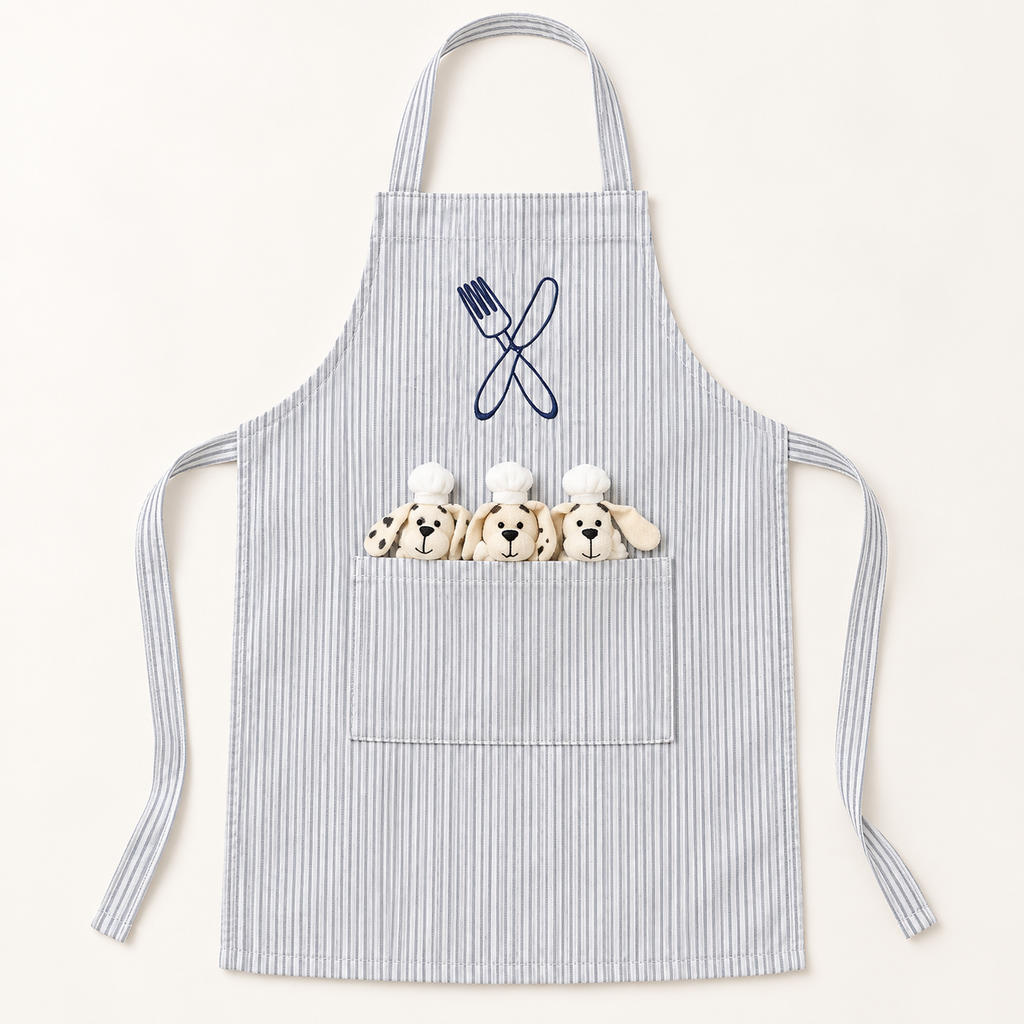 Children’s apron with chef dogs – light blue striped