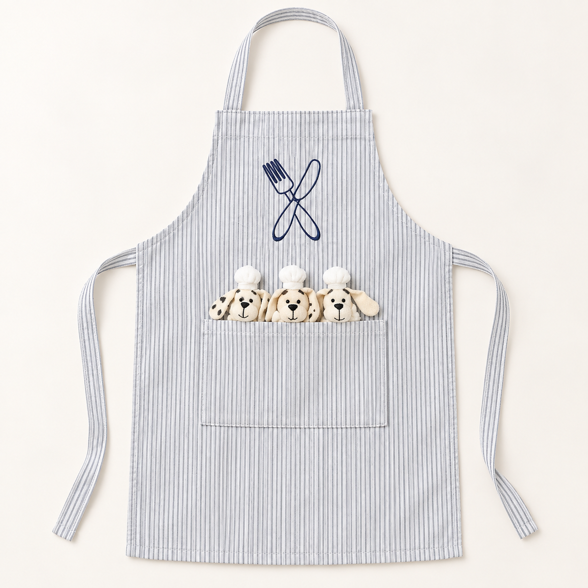 Children’s apron with chef dogs – light blue striped