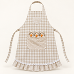 Children's apron with little geese – beige plaid