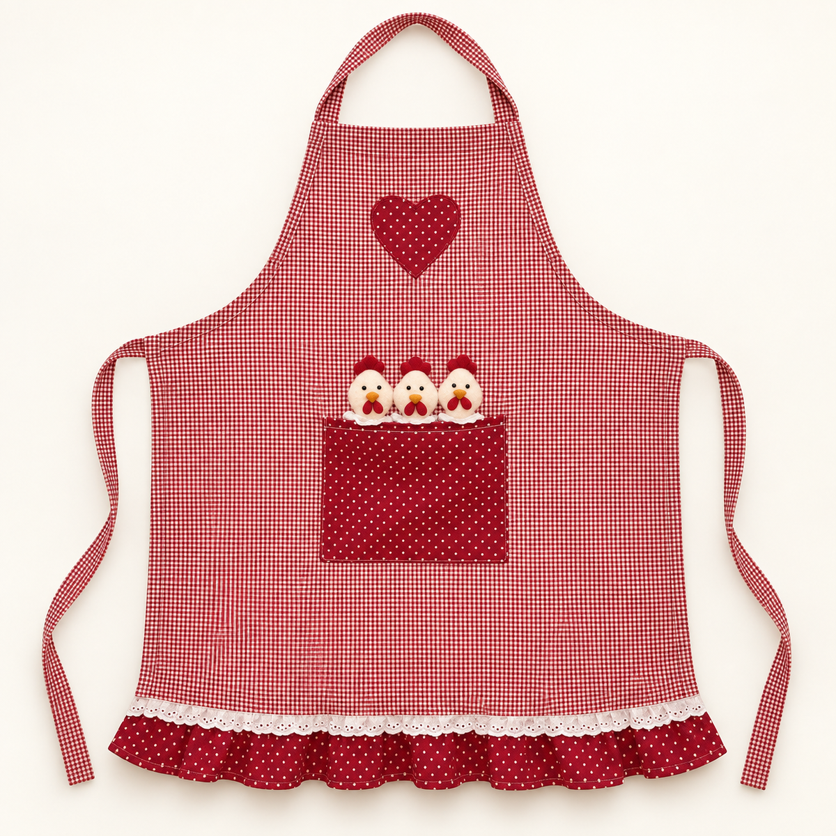 Children's apron with chicks – red