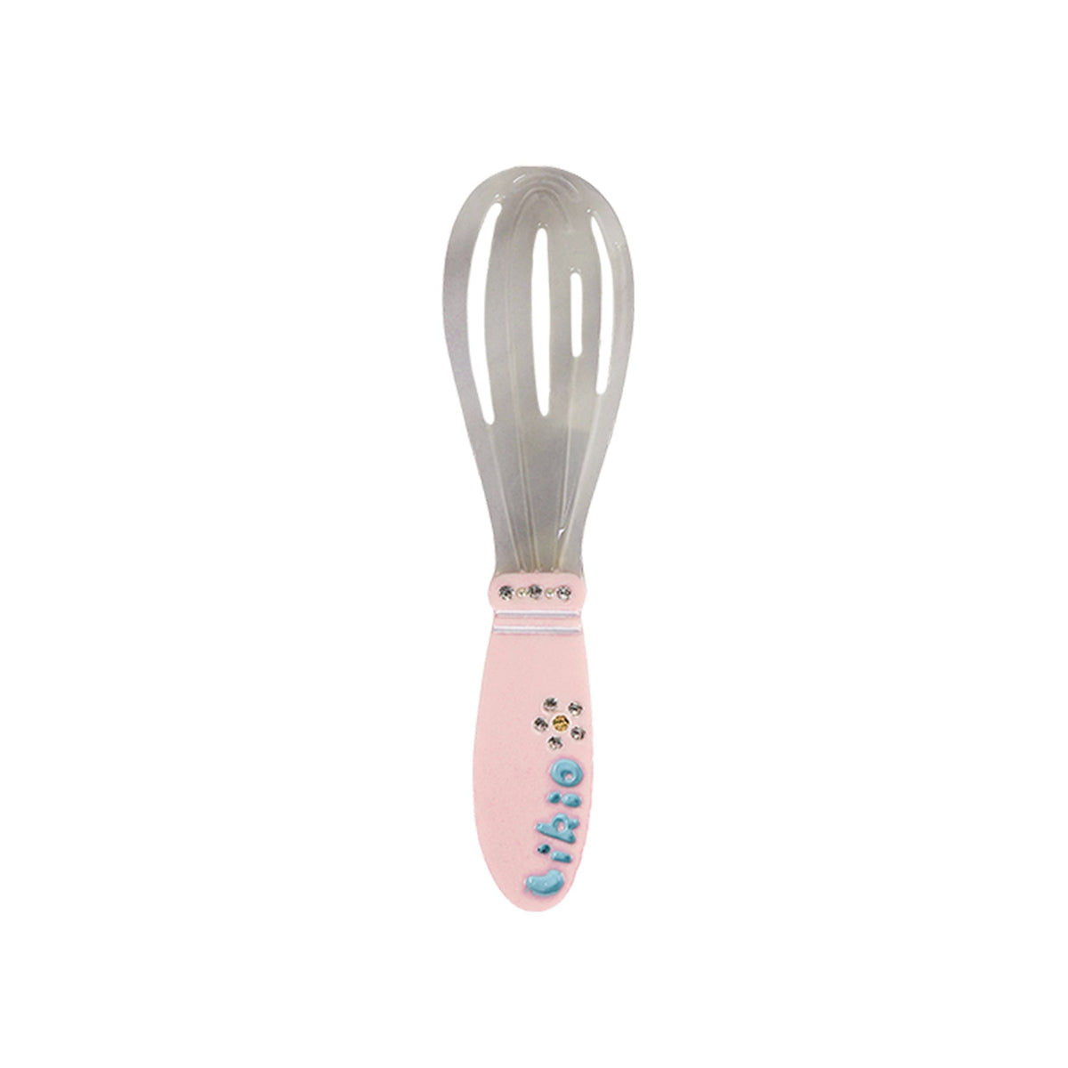 Likio hair clip shaped like a whisk with a pink handle and fine rhinestones