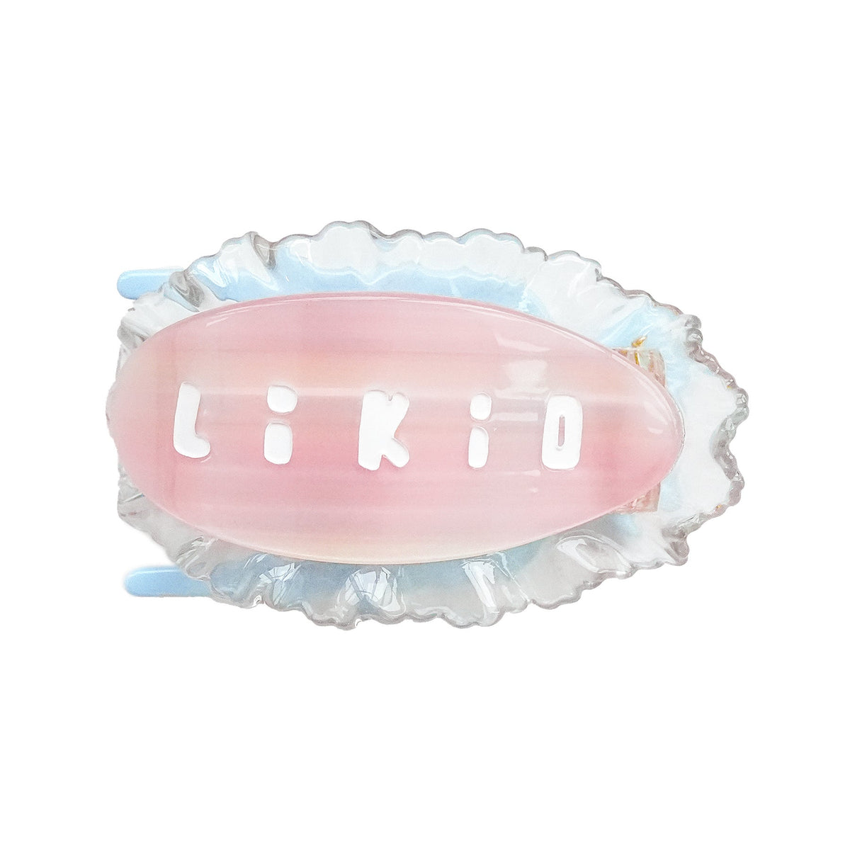 Grote platte Likio haarklem Pastel Veil, zacht roze met kanten rand