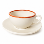 Koffietas met bordje – Oranje randje – Ø 10 x 7,5 cm