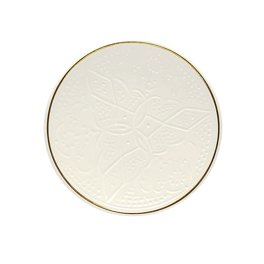 Ceramic Plate – White Relief with Gold – Ø 20