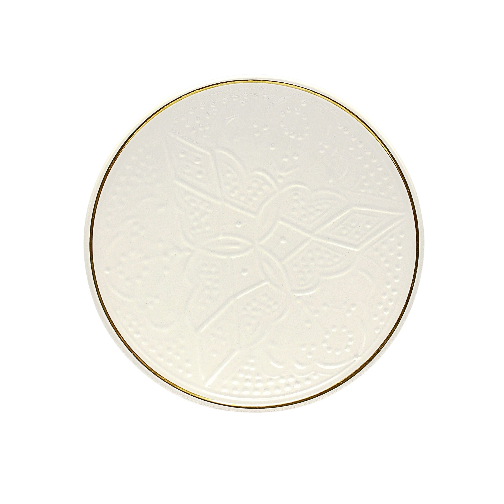 Ceramic Plate – White Relief with Gold – Ø 20