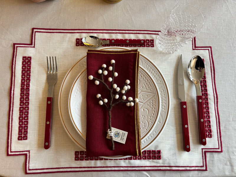 Linnen Servet met Contrasterende rand - Rood / Goud