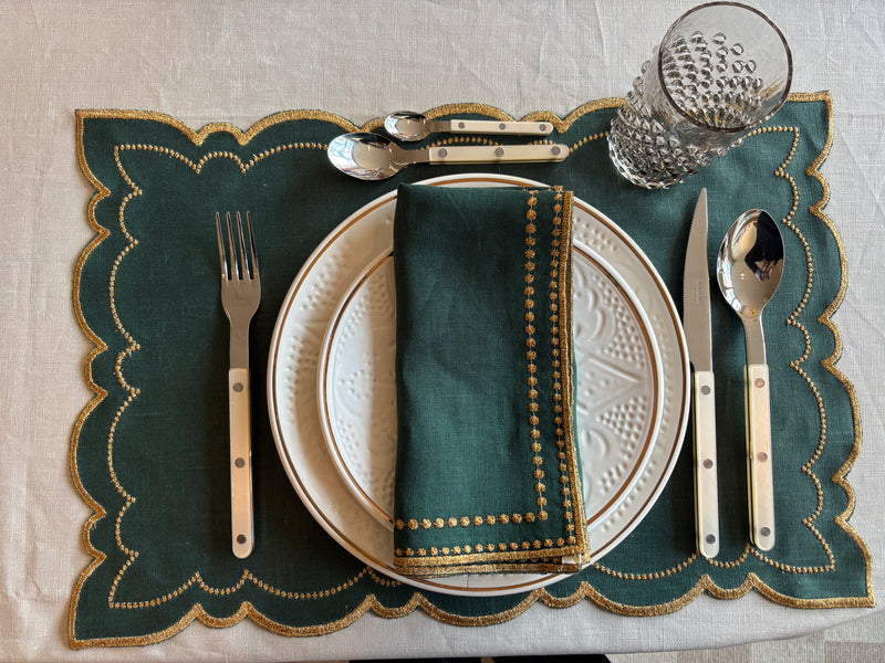 Letizia Vlekwerende Linnen Placemat 50 x 35 - Groen met gouden randje