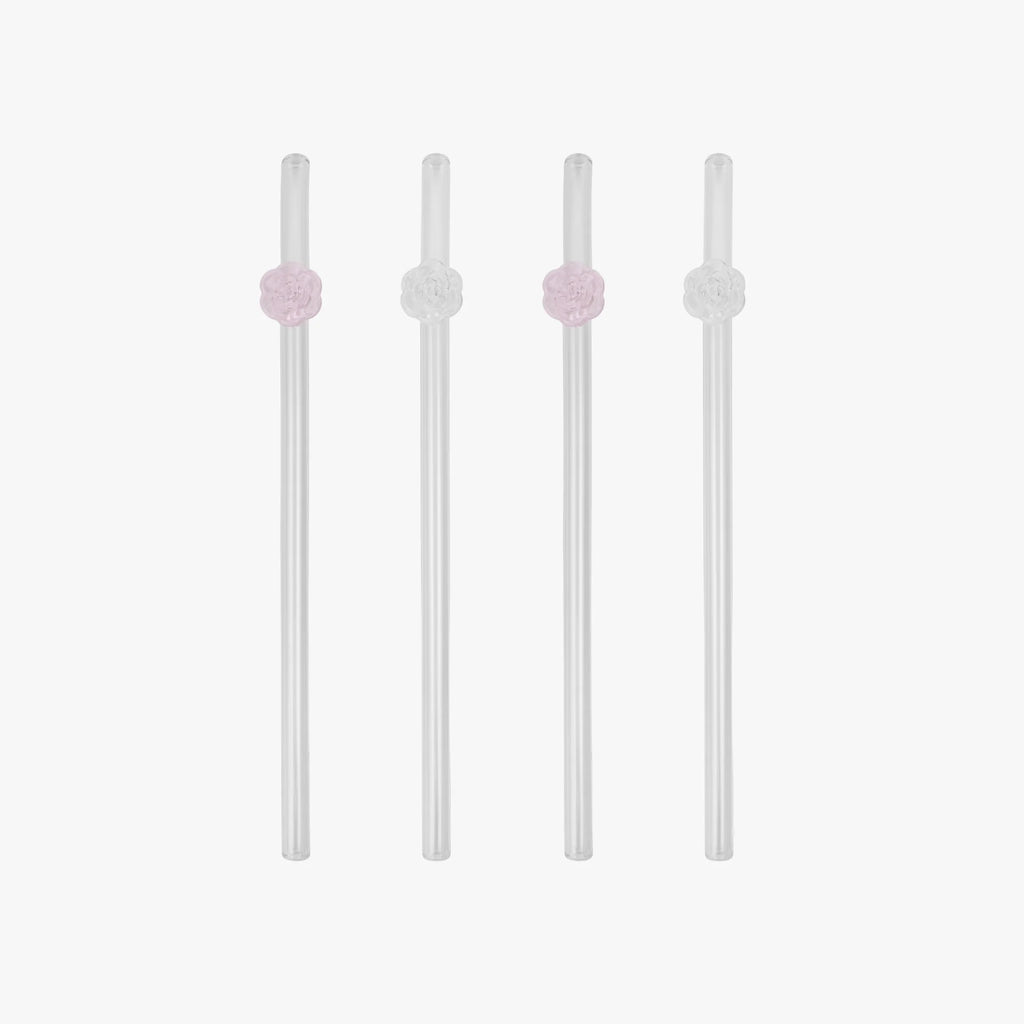 Glass straws with roses - set of 4