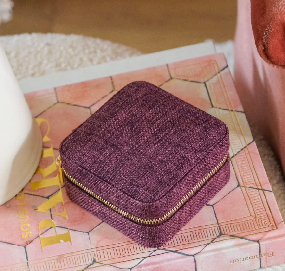 Travel Jewelry Box Linen Effect - Bordeaux