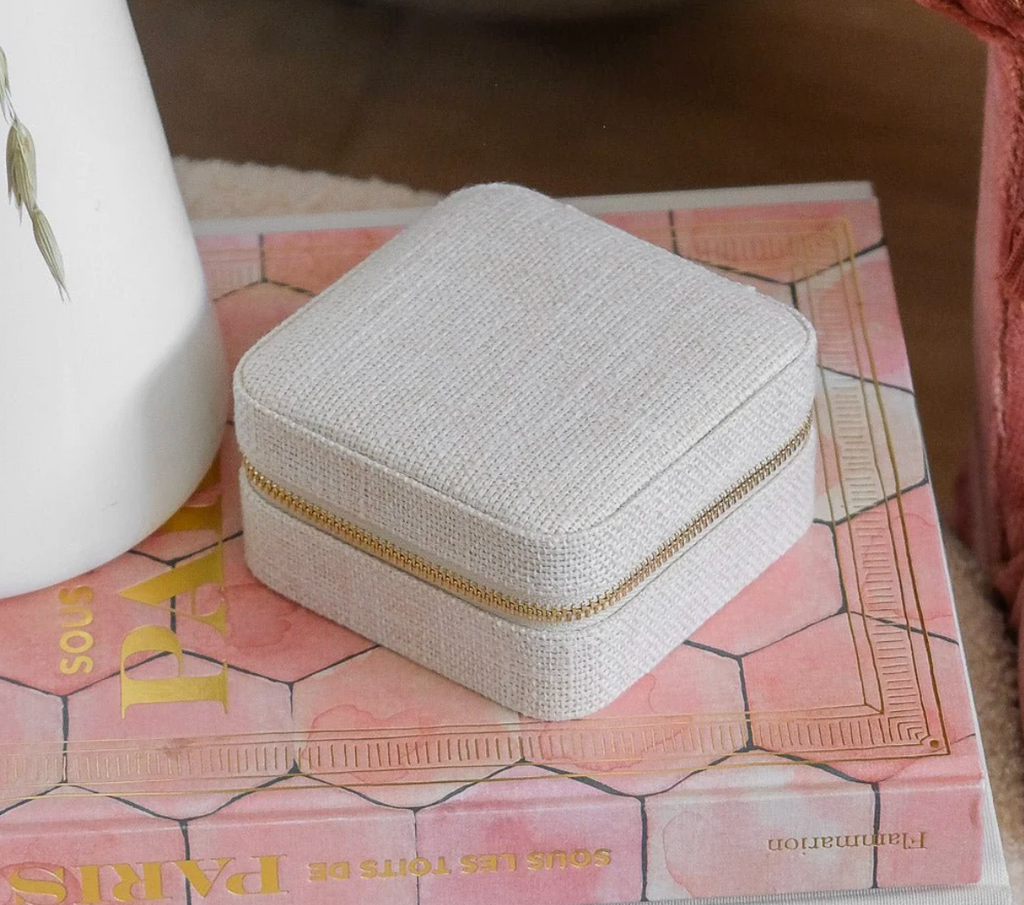 Travel Jewelry Box Linen Effect - Beige