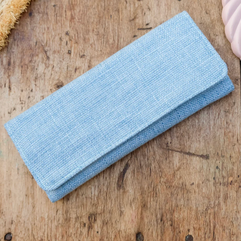 Sieradenpochette linnen effect - Lichtblauw