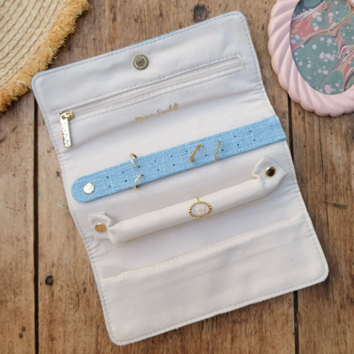 Linen-effect jewelry pouch - Light blue