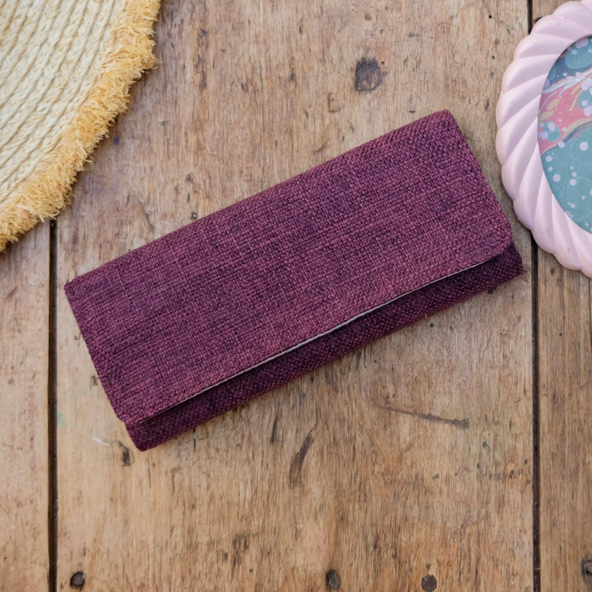 Linen-effect jewelry pouch - Bordeaux