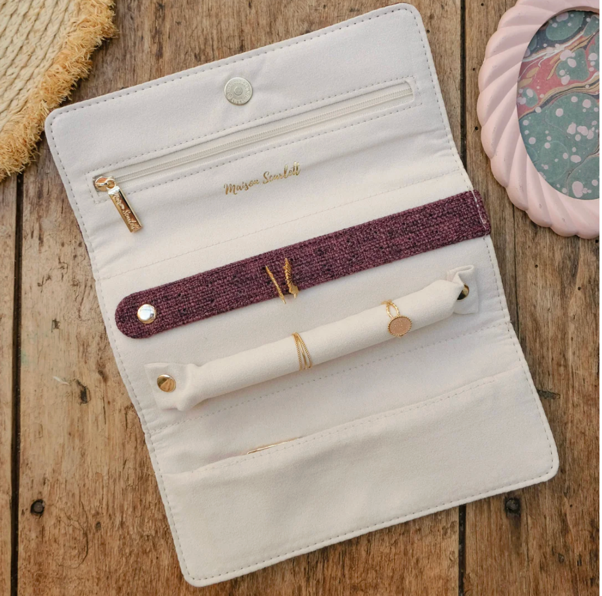 Linen-effect jewelry pouch - Bordeaux